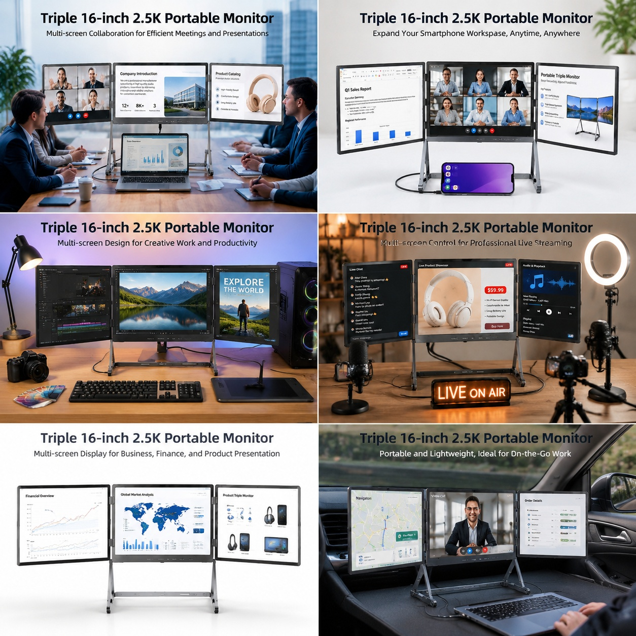 16.0" 2.5K 480cd/m² Backlit Triple Folding Monitor 3