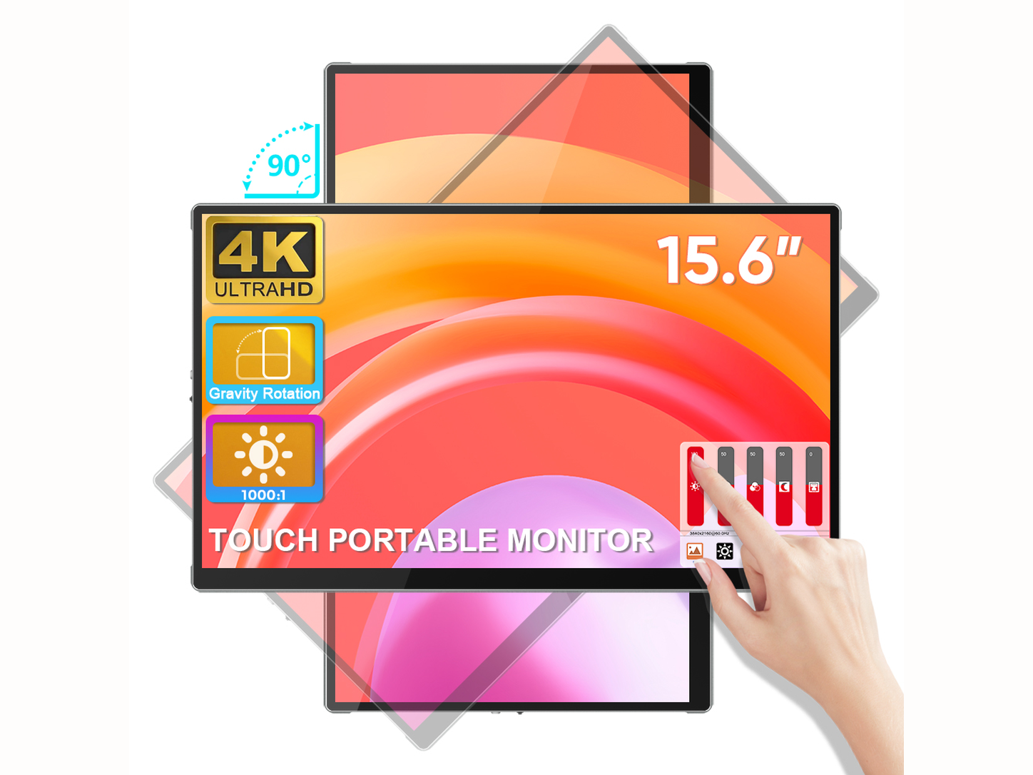 15.6" 4K Auto-Rotating Touch Portable Monitor with Battery & PD